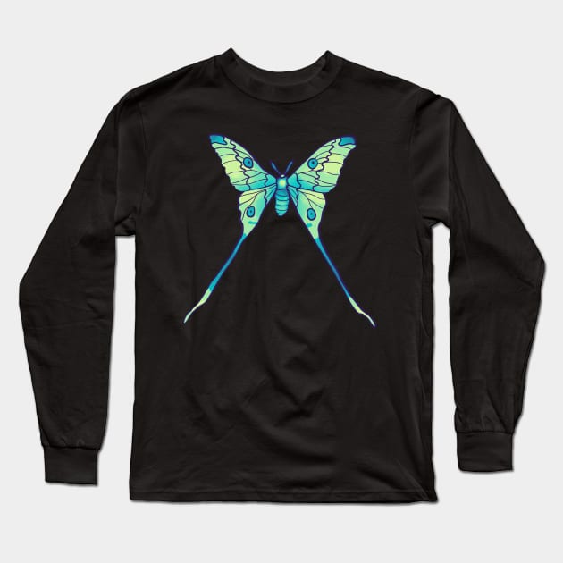 Luna Moth Green Purple Witchy Magical Insect Long Sleeve T-Shirt by Boriana Giormova